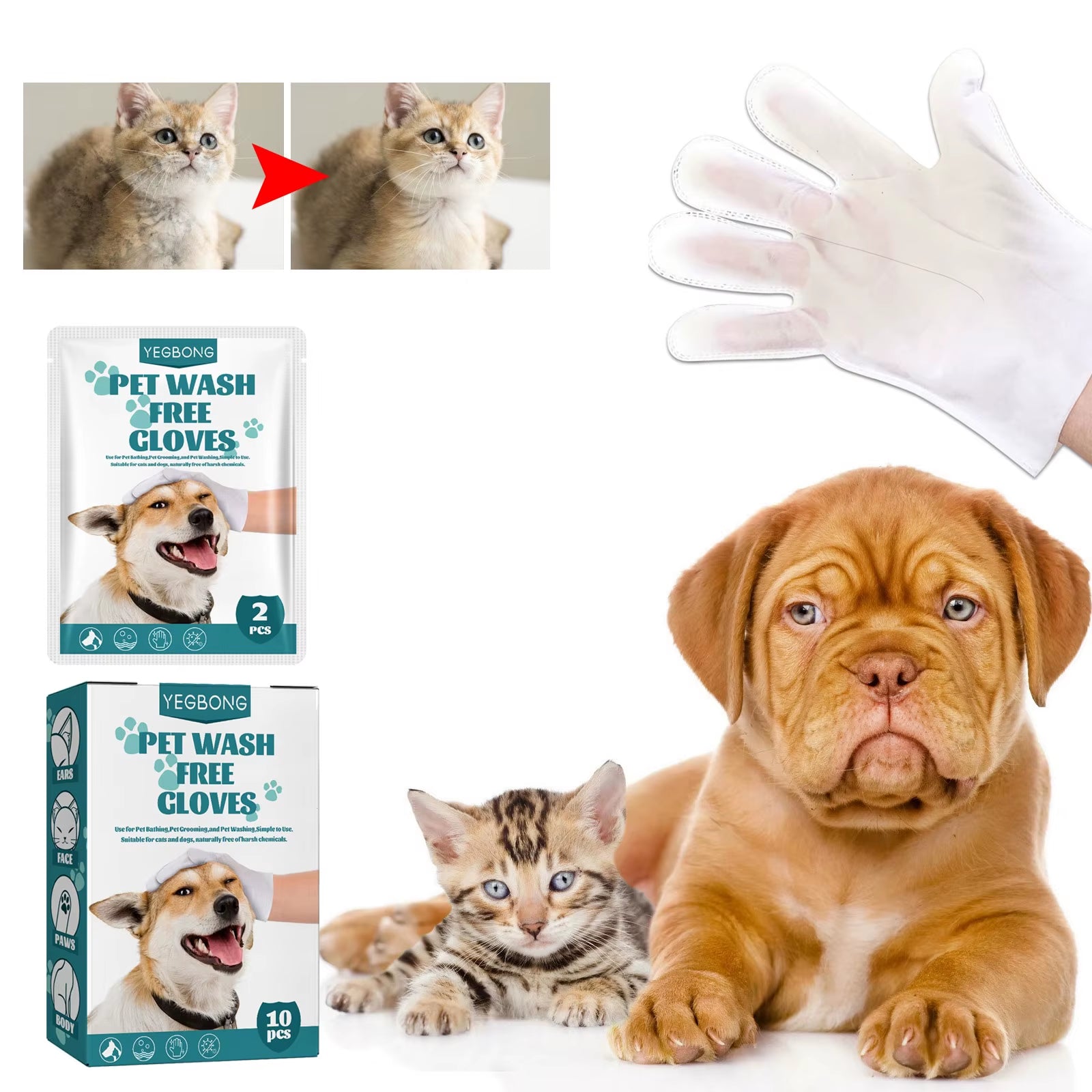 Pet Disposable Cleaning Gloves Wash Free Dog Cat Spa Bathing Deodorant Fleas Tick Removal Antibacterial Cat Dry Cleaning Gloves