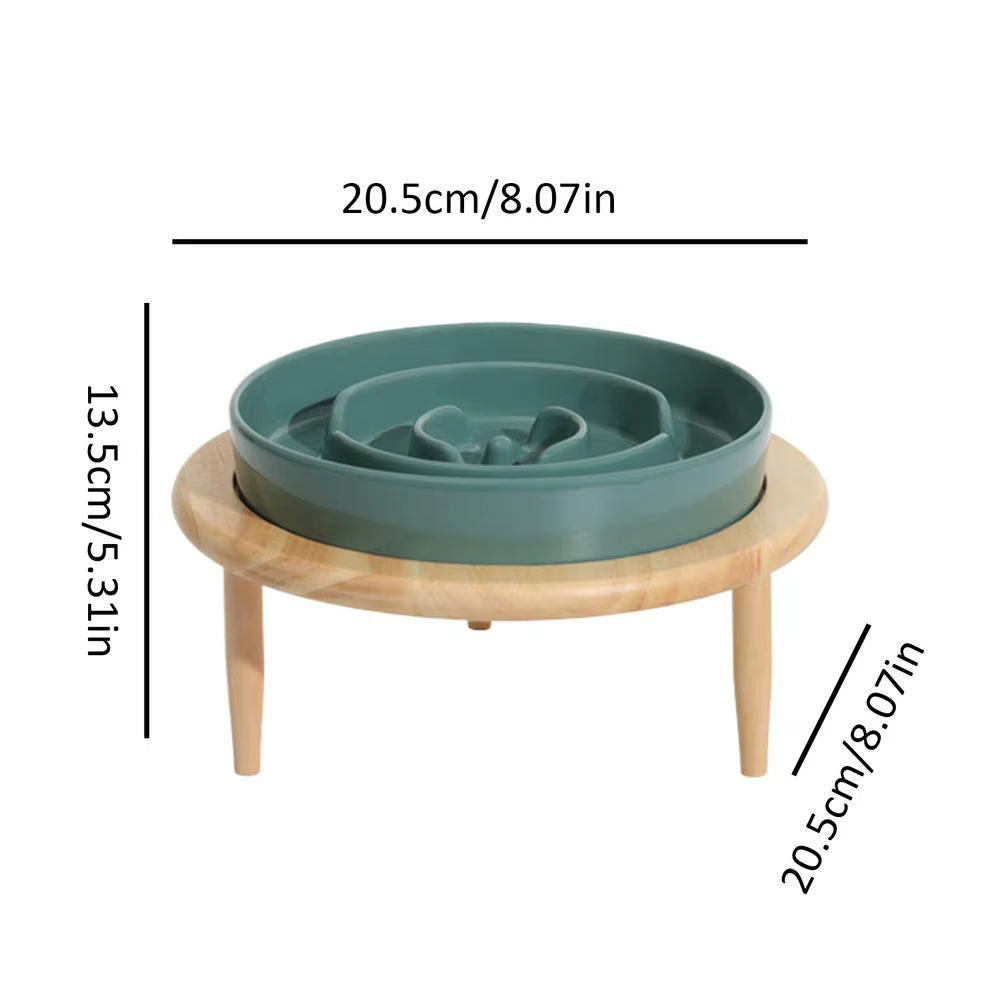 Dog Slow Feeder Bowl anti Slip Ceramic Dog Feeding Bowl with Wood Elevated Base Feeding Supplies Slow Feeder Dishwasher Safe