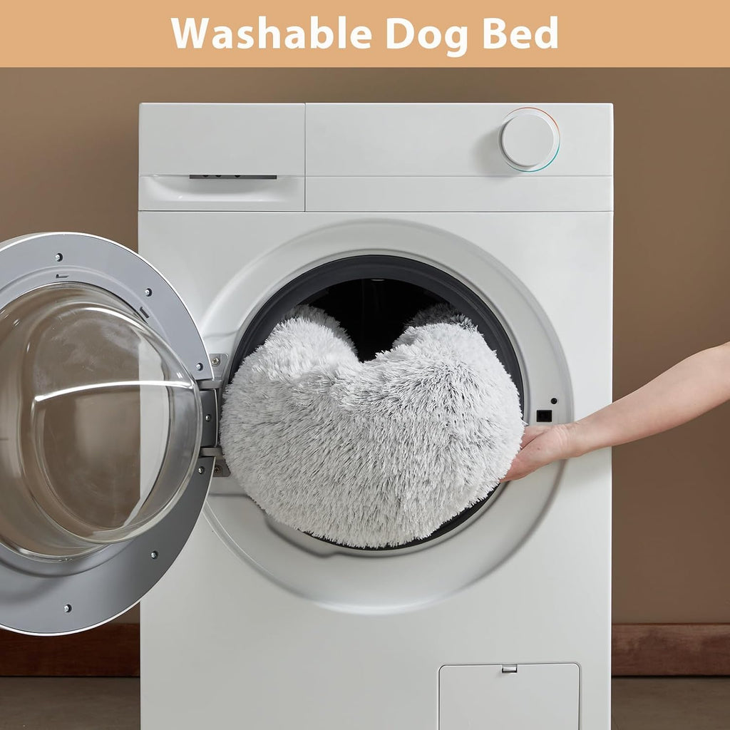 Self-Warming Donut Pet Bed for Dogs and Cats, Faux Fur Plush Cuddler, 24 x 24 Inch, Light Grey