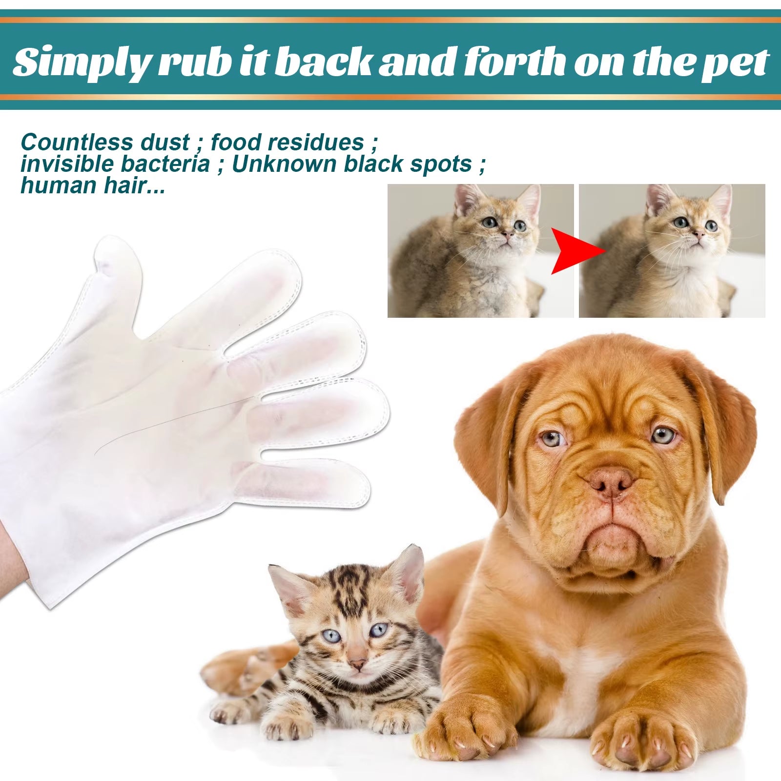 Pet Disposable Cleaning Gloves Wash Free Dog Cat Spa Bathing Deodorant Fleas Tick Removal Antibacterial Cat Dry Cleaning Gloves