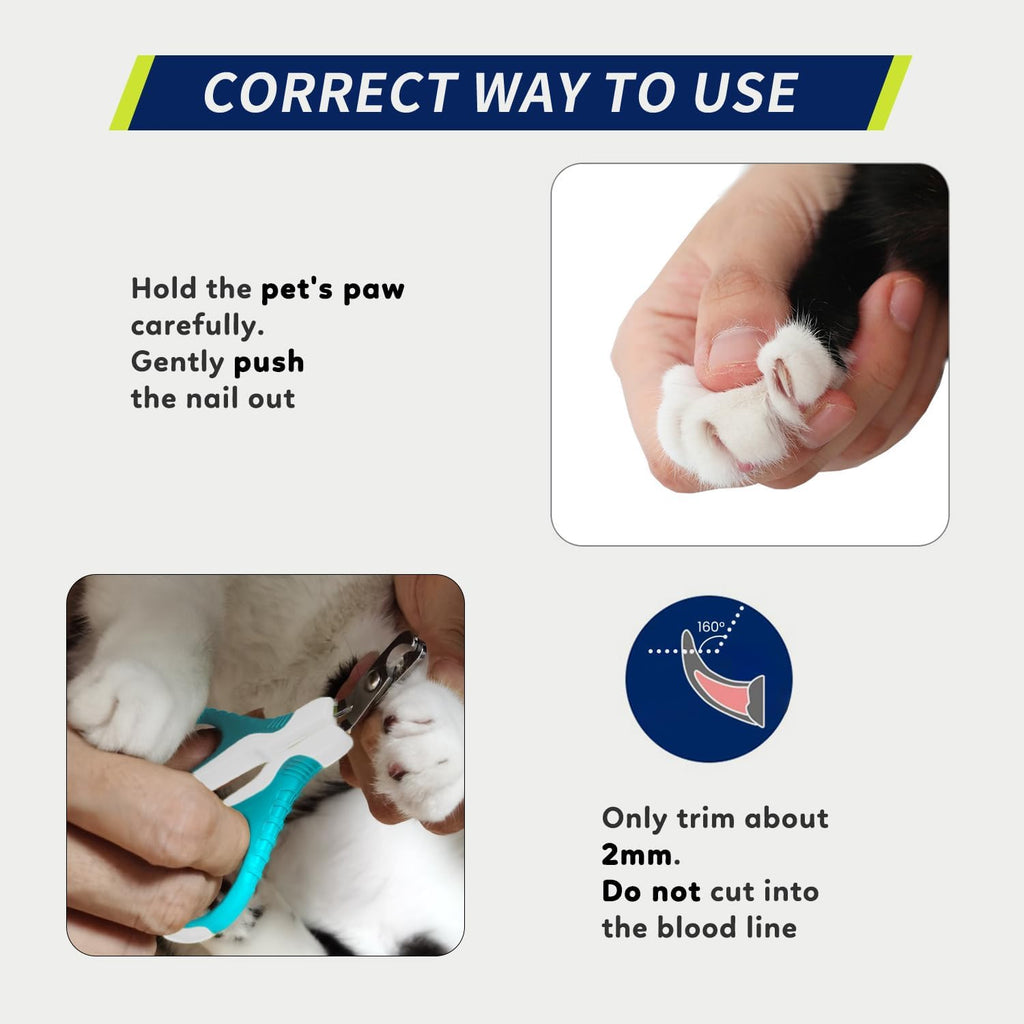Professional Pet Nail Clippers U07.1, Curved Scissor Design for Cats, Kittens, Dogs, Puppies, and Small Animals, White/Pine Green