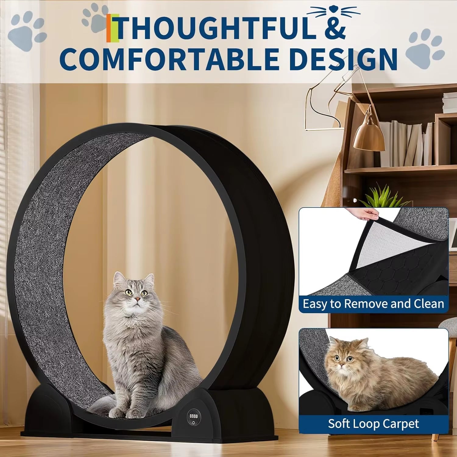 Cat Exercise Wheel 45" Large Treadmill for Indoor Cats Quiet Running Wheel with Smart Pedometer for Running Walking Training