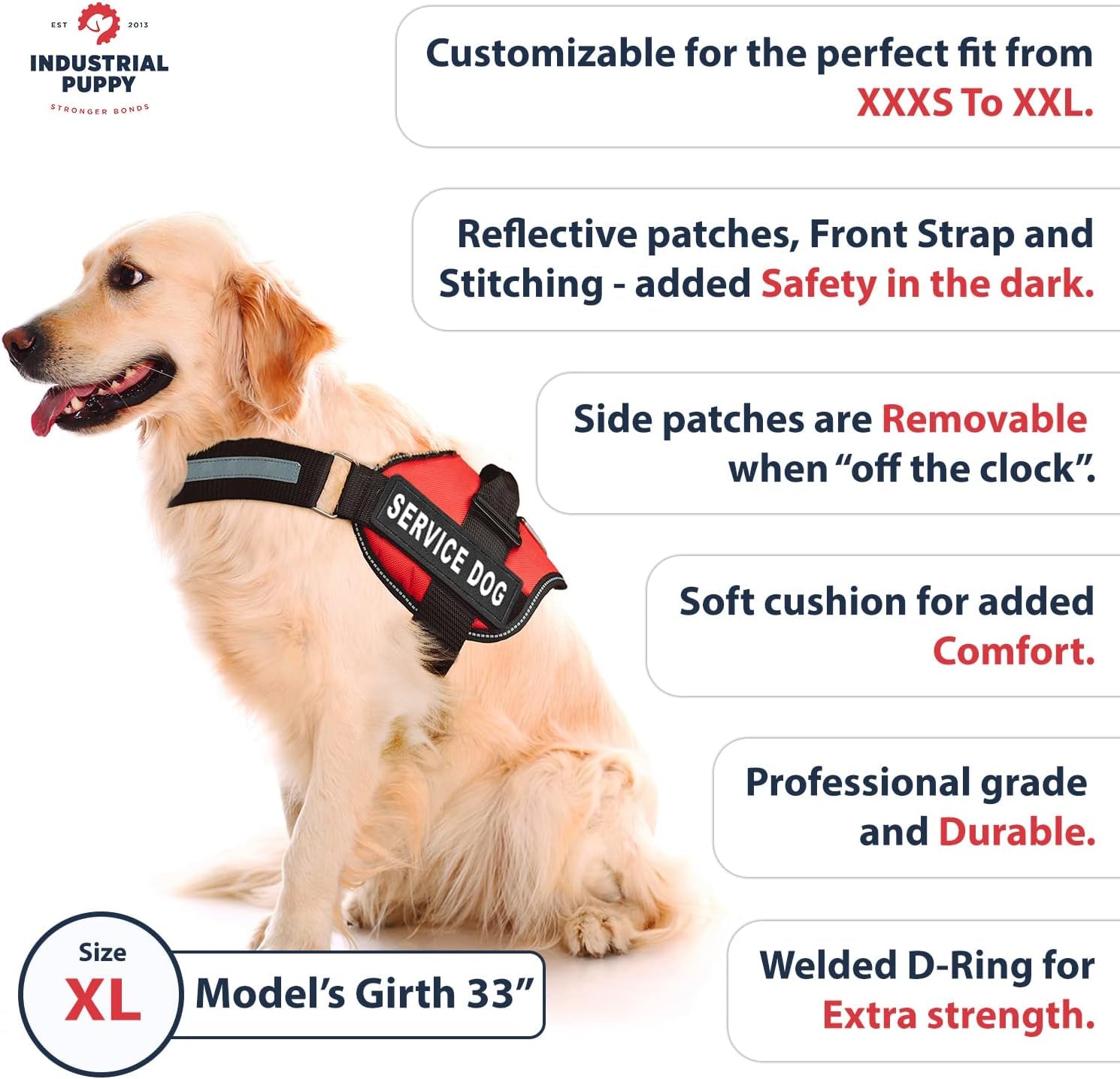Professional Service Dog Vest and Leash Set with Adjustable Hook and Loop Straps - Available in XXS to XXL - Features Reflective Patch and Breathable Mesh Design