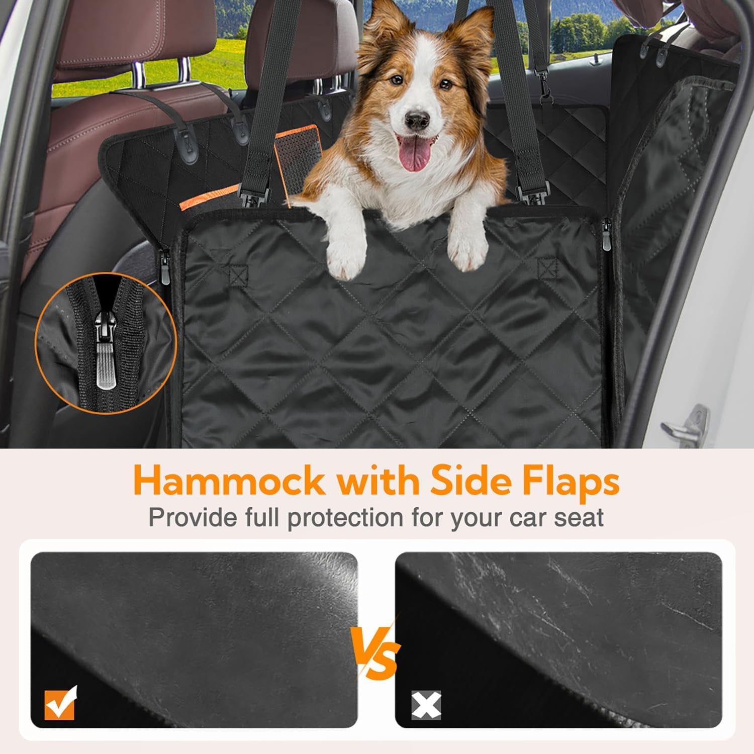 Heavy-Duty Waterproof Dog Car Seat Cover with Side Flaps, Anti-Scratch Nonslip Hammock for Back Seat Protection in Cars, Trucks, and SUVs