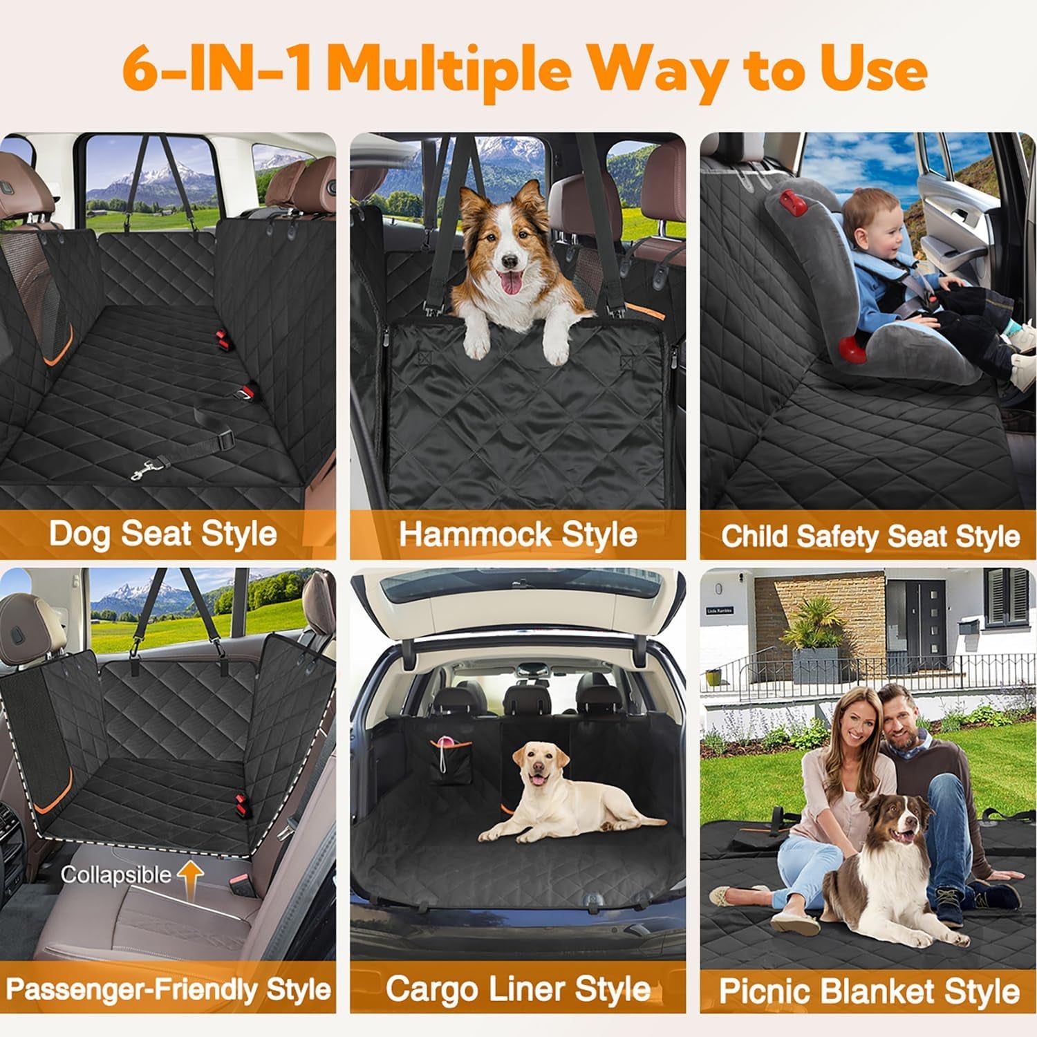 Heavy-Duty Waterproof Dog Car Seat Cover with Side Flaps, Anti-Scratch Nonslip Hammock for Back Seat Protection in Cars, Trucks, and SUVs
