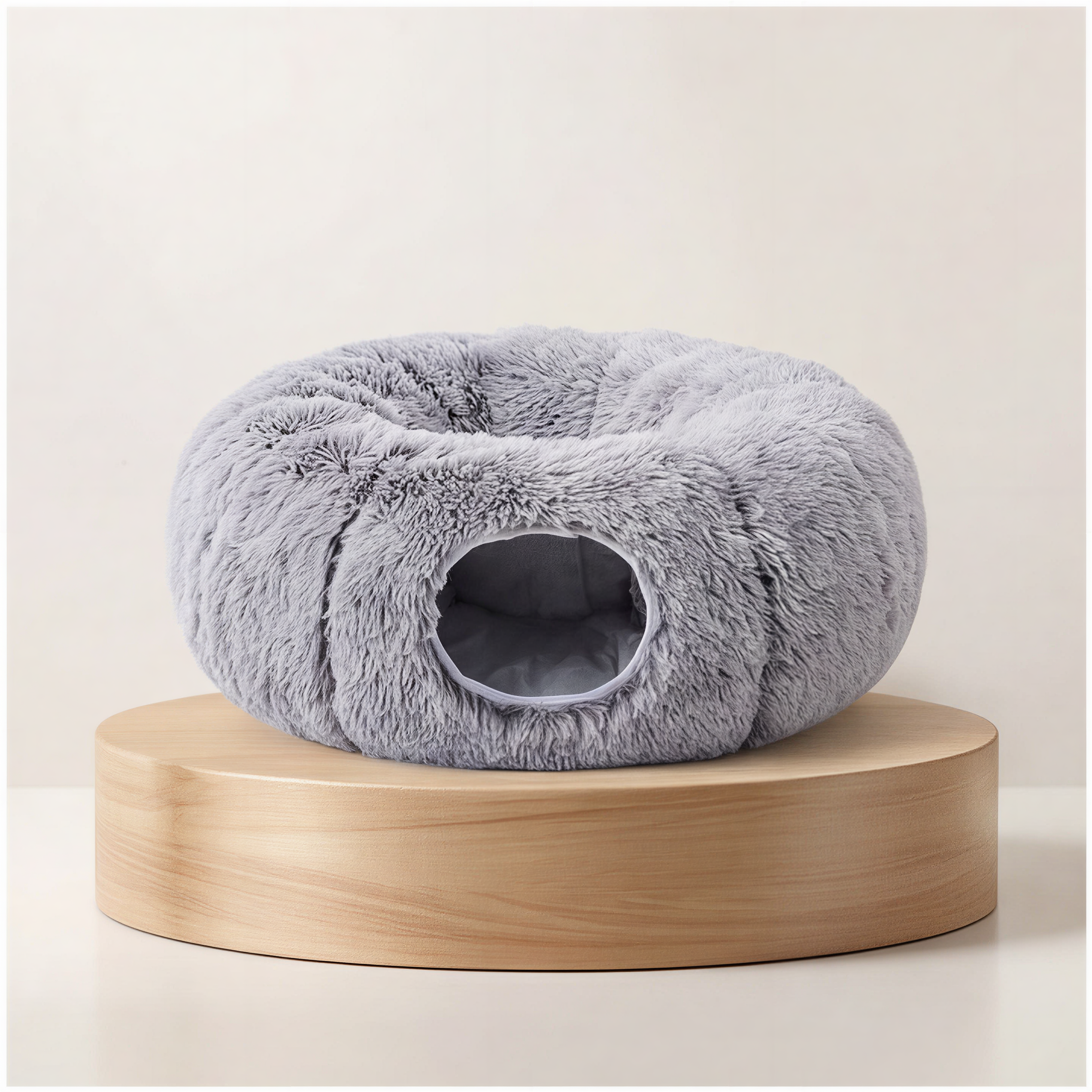 Plush Donut Cat Tunnel Bed – Washable Round Cave with Hanging Balls | Peekaboo Play Tunnel for Kittens & Cats