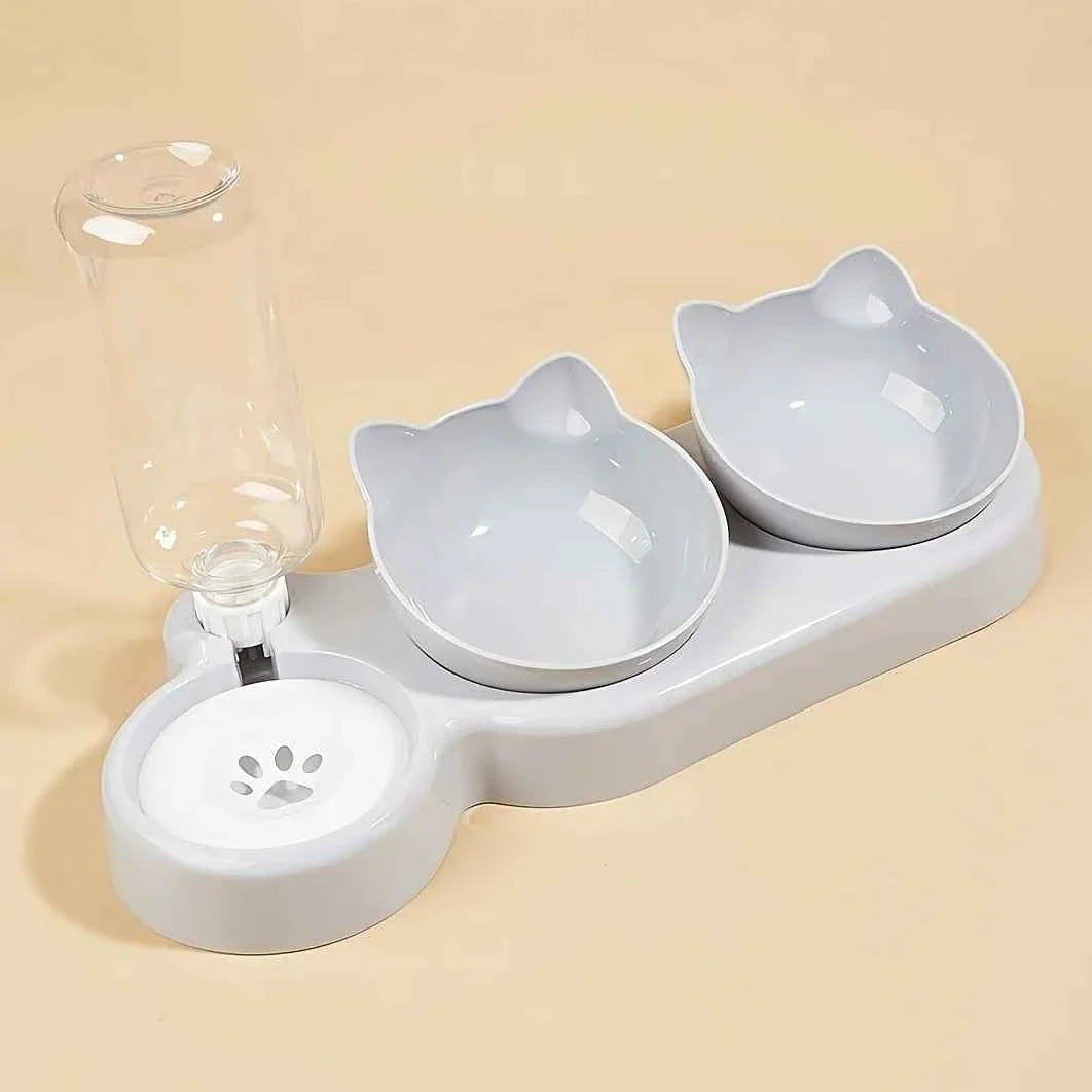 3-in-1 Cat Food & Water Bowl Set with Gravity Water Feeder