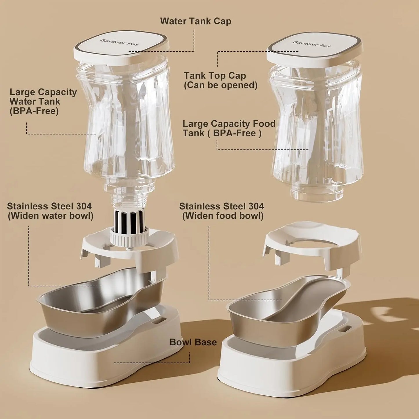 Automatic Pet Feeder And Water Dispenser Set Stainless Steel Bowls