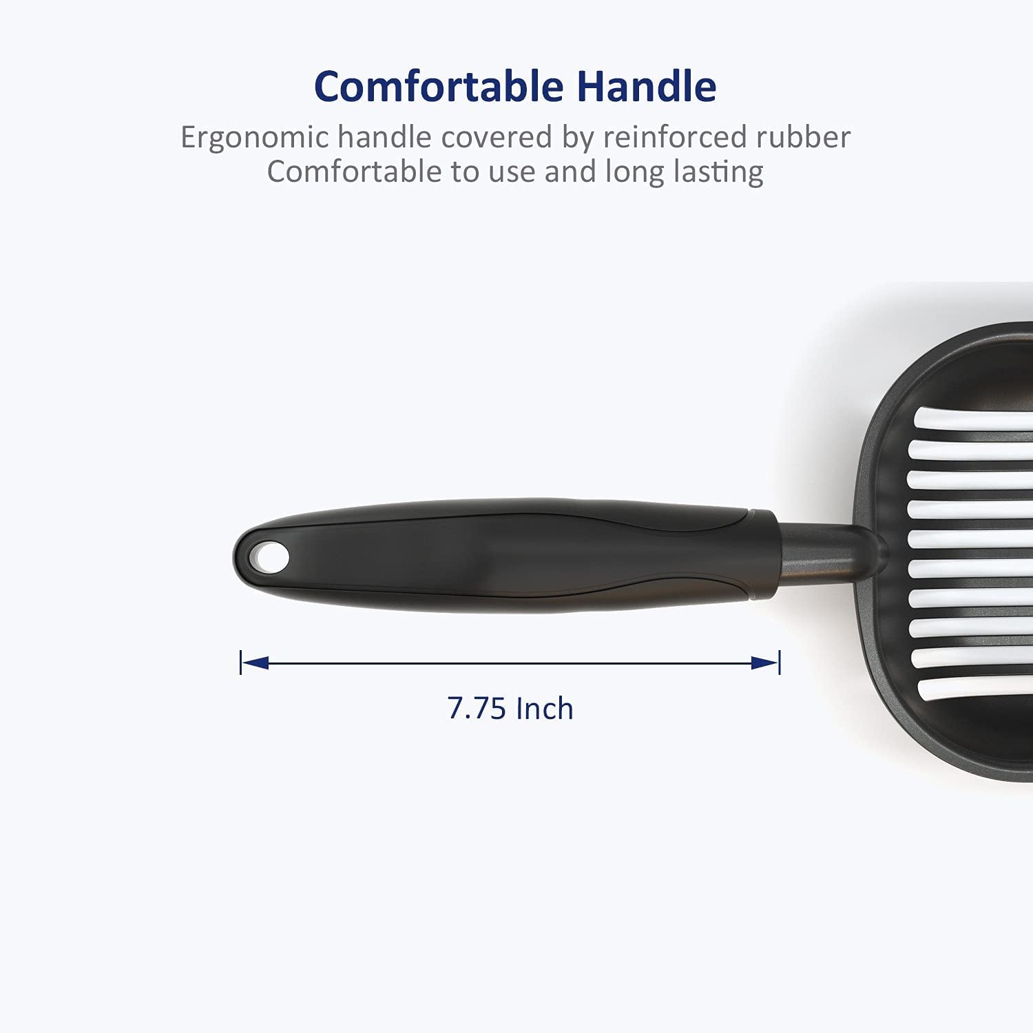 Premium Cat Litter Scoop - Non-Stick Aluminum Alloy Sifter with Deep Shovel and Long Handle, Large Size, Black Coated Finish