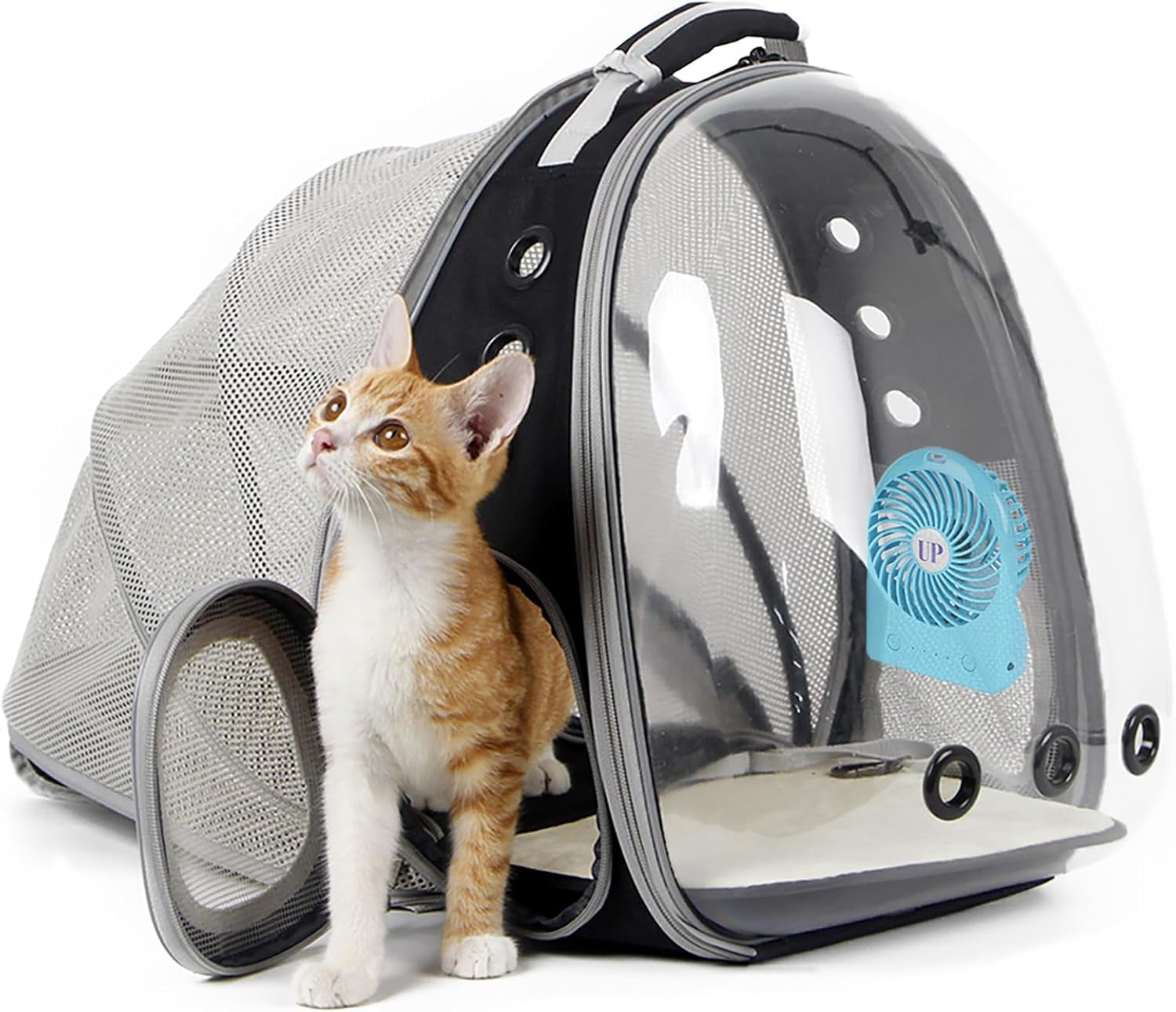 Cat Bubble Backpack with Ventilation Fan, Suitable for Pets Up to 12 lbs, Space Capsule Design with Clear Window for Travel and Transport of Cats and Small Dogs