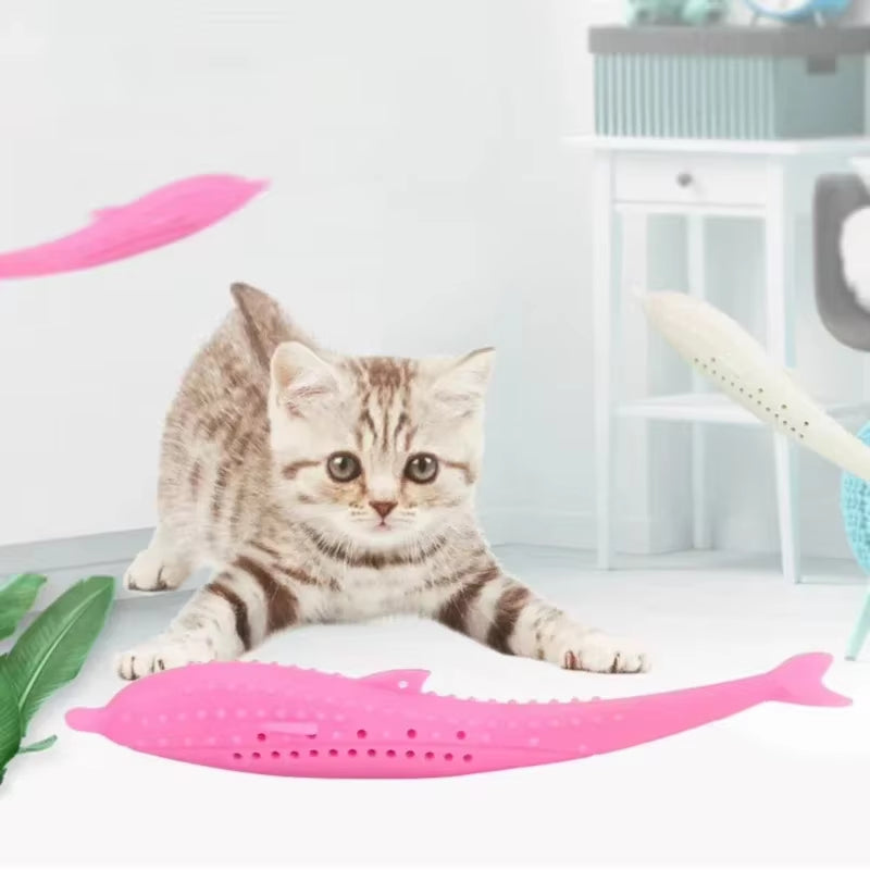 NEW Cat Teeth Brushing Toy Teeth Cleaning Cat Stick Fish-Shaped Silicone Toy Chew Resistant Interactive Toys Catnip Pet Supplies