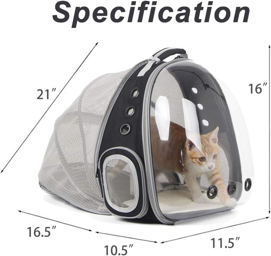Cat Bubble Backpack with Ventilation Fan, Suitable for Pets Up to 12 lbs, Space Capsule Design with Clear Window for Travel and Transport of Cats and Small Dogs