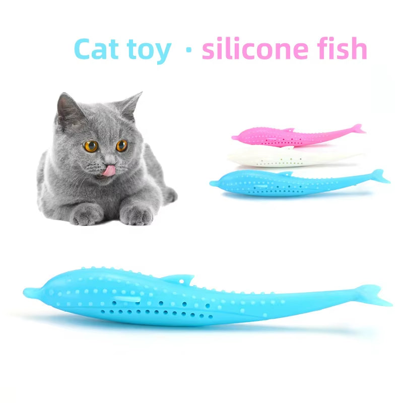 NEW Cat Teeth Brushing Toy Teeth Cleaning Cat Stick Fish-Shaped Silicone Toy Chew Resistant Interactive Toys Catnip Pet Supplies