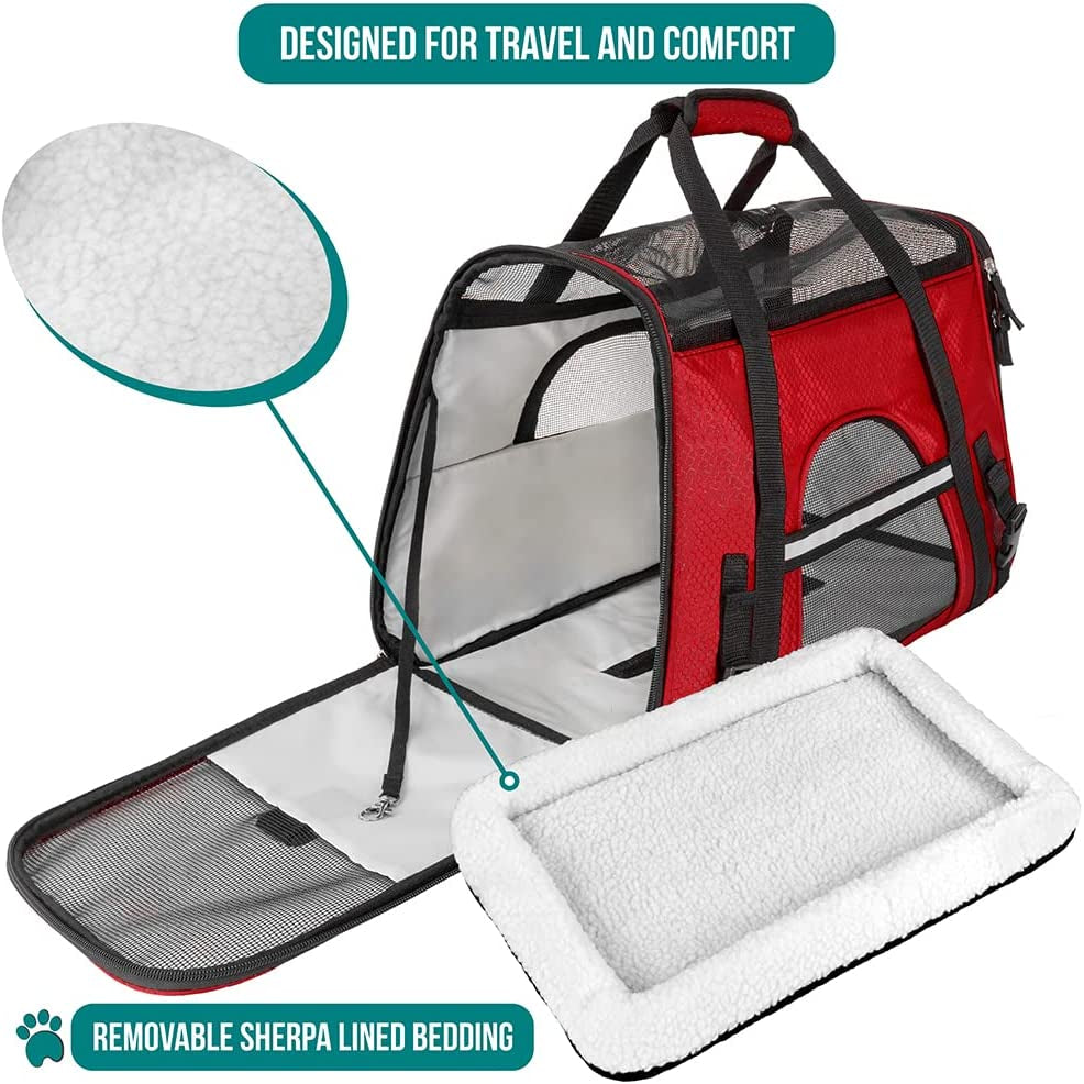 Airline-Approved Soft-Sided Pet Carrier for Cats and Small Dogs, Ventilated Travel Bag for Indoor Cats and Puppies, Medium to Large Size, Red