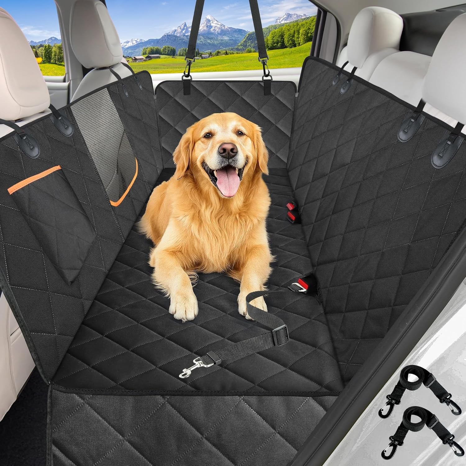 Heavy-Duty Waterproof Dog Car Seat Cover with Side Flaps, Anti-Scratch Nonslip Hammock for Back Seat Protection in Cars, Trucks, and SUVs