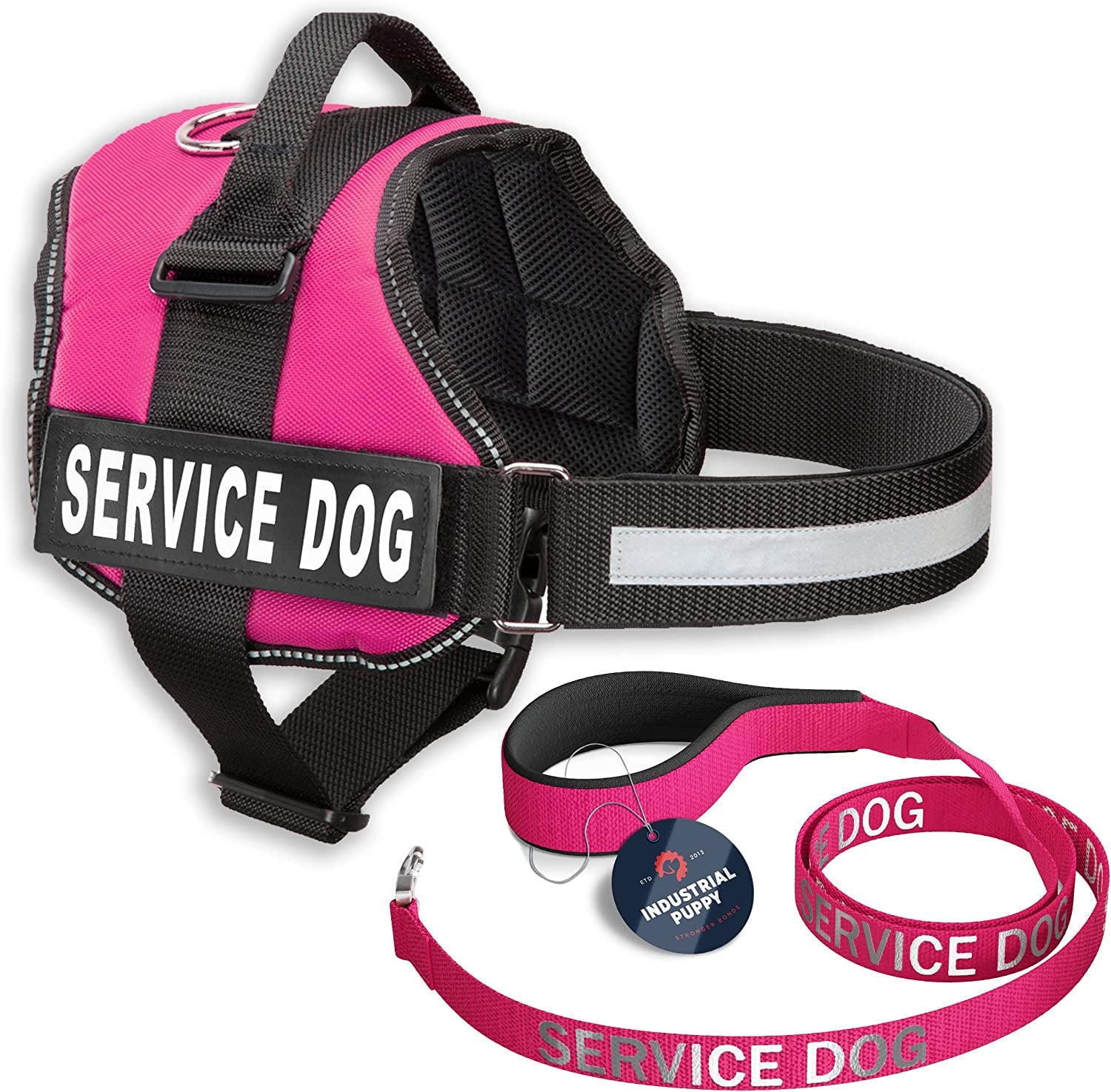 Professional Service Dog Vest and Leash Set with Adjustable Hook and Loop Straps - Available in XXS to XXL - Features Reflective Patch and Breathable Mesh Design