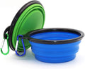 2-Pack Portable Collapsible Dog Bowls for Food and Water - Foldable Expandable Travel Cups in Blue and Green