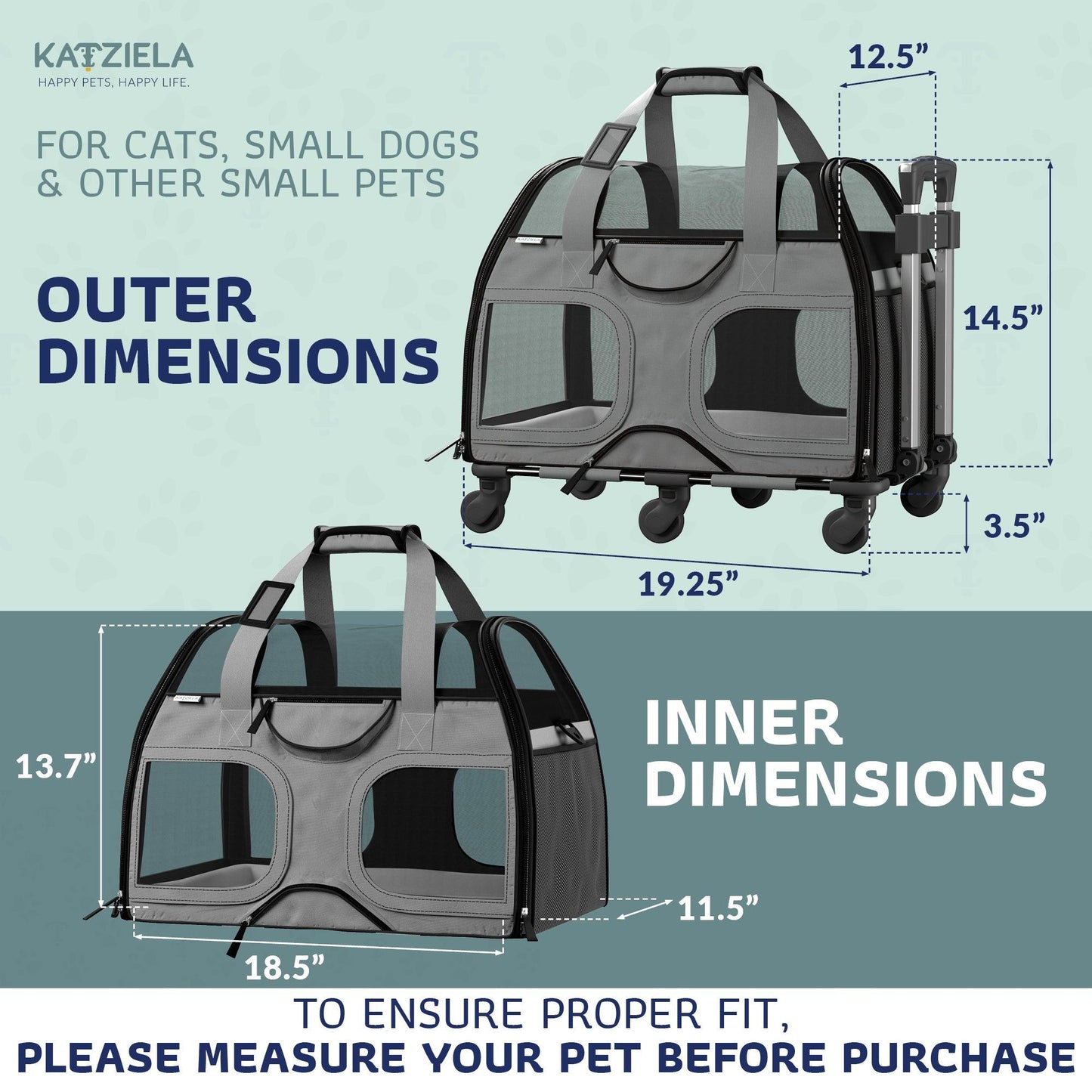 Luxury Rider Pet Carrier with Removable Wheels and Telescopic Handle